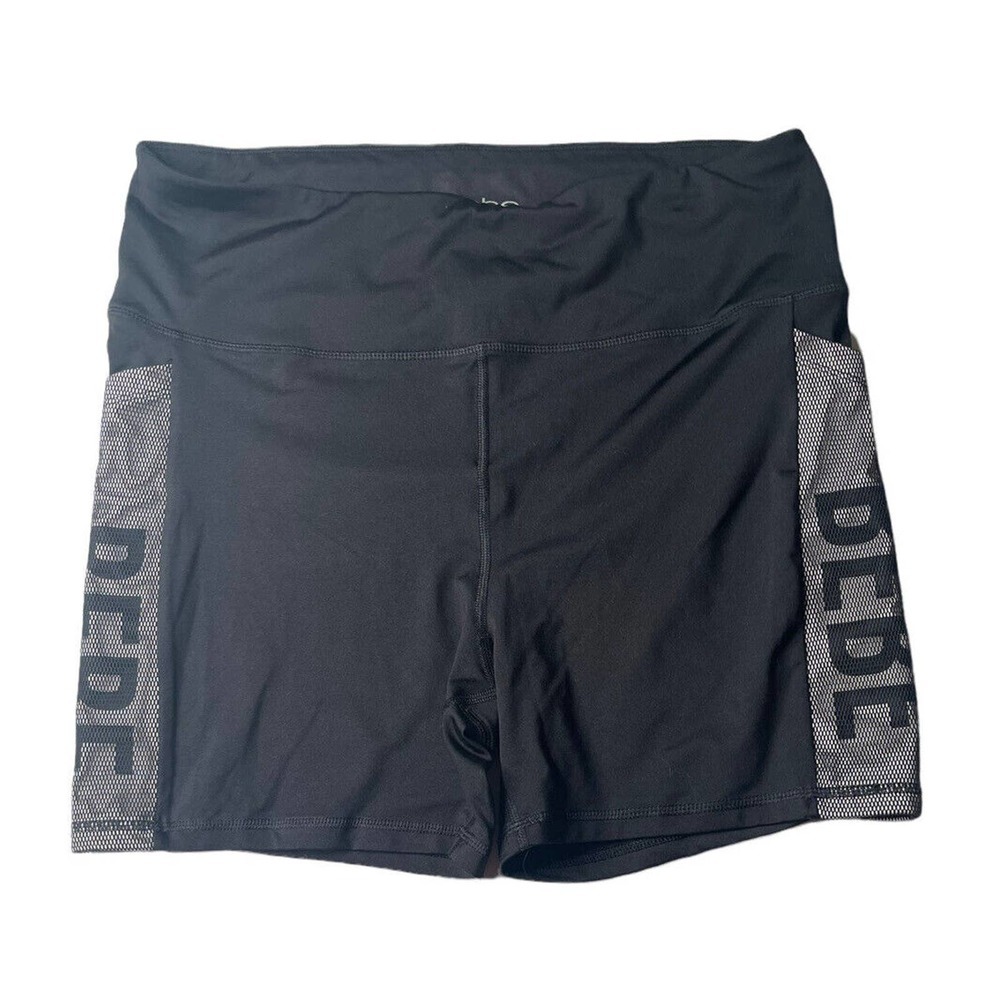 Womens BEBE‎ SPORT Black White Logo Pull On BIKER SHORTS with Pockets Size XL
